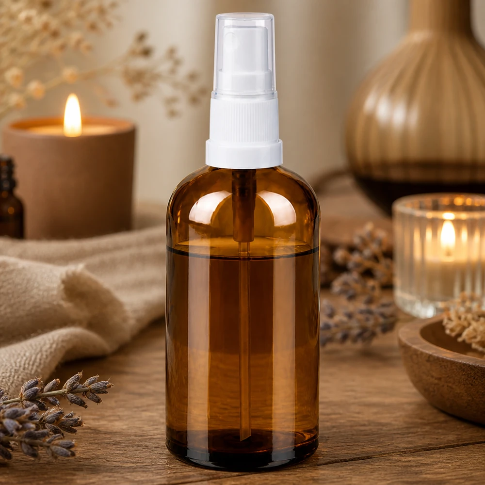 Flacone spray da 100 ml bianco/trasparente STD BrownLine UT18/100 Robusto flacone in vetro da 100 ml di colore marrone con sistema di nebulizzazione fine per una distribuzione uniforme