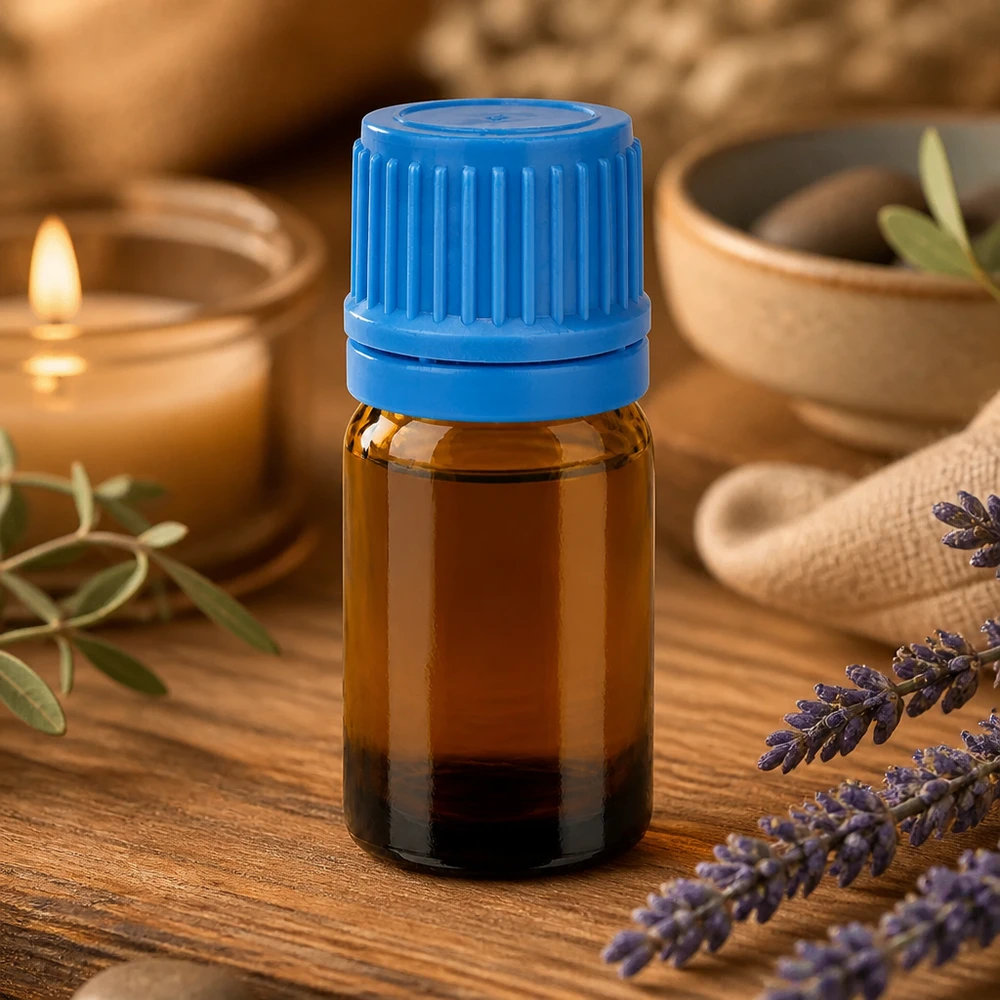 Flacon 5ml 11mm SV bleu OV BrownLine UT18/5 Petite bouteille de pharmacie de 5ml en verre brun avec bouchon vissant bleu pour cosmétiques