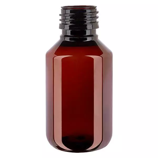 Flacon médical en PET 100 ml ambré, PP28 sans bouchon