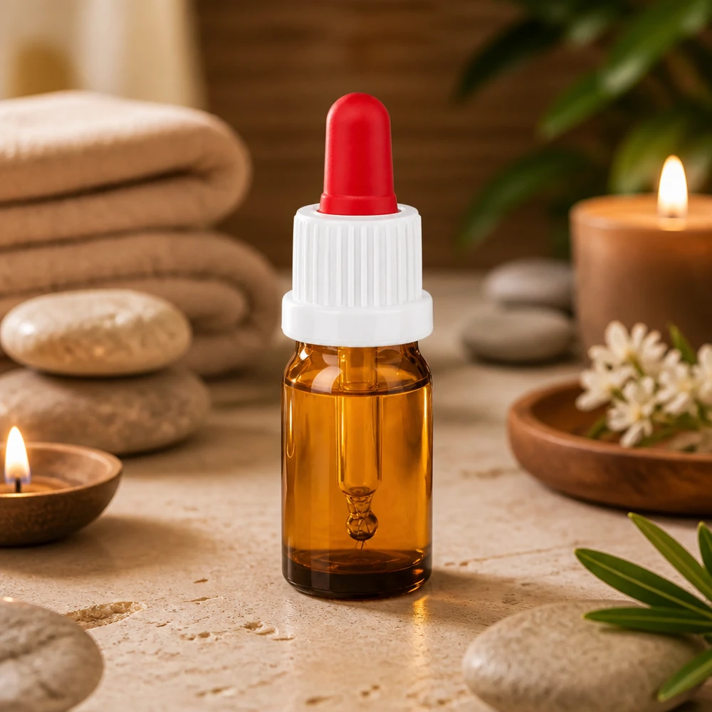 Flacone da 5 ml BrownLine UT18/5 con pipetta in gomma rossa per l'applicazione precisa dei sieri.