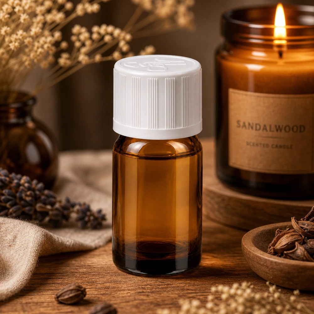 Flacone in vetro di alta qualità da 5 ml di colore ambrato con tappo bianco per aromaterapia professionale