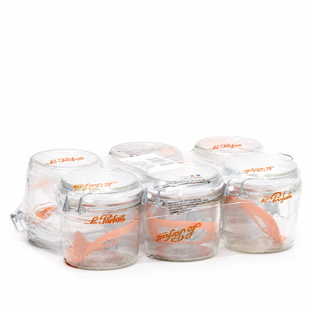 Le Parfait® Familia Wiss 350 g Ø100 mm vaso Bicchieri Familia Wiss da 415 ml con sistema di coperchi in 2 parti di Le Parfait in set da 6 in confezione di plastica