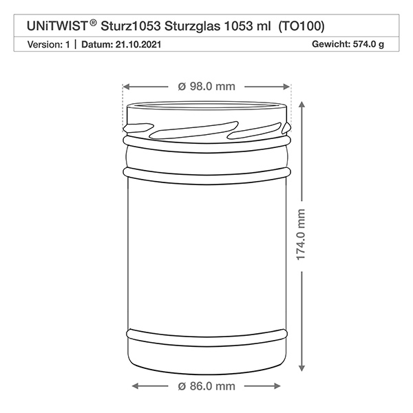 1053ml Sturzglas ohne Deckel (TO100) UNiTWIST
