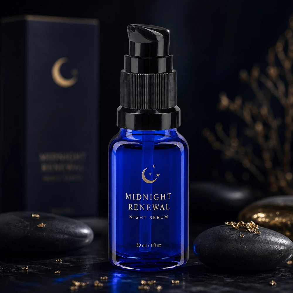 Kompakte blaue Dispenserflasche 10ml ApoGlas mit schwarzem Pumpkopf für Reise und Alltag