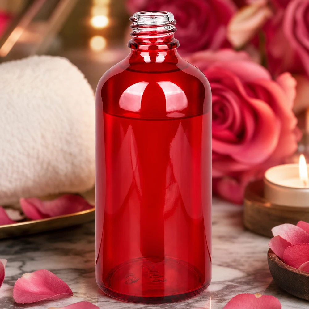 Bottiglia per farmacisti RedLine da 100 ml con vetro rosso a protezione della luce e filettatura richiudibile