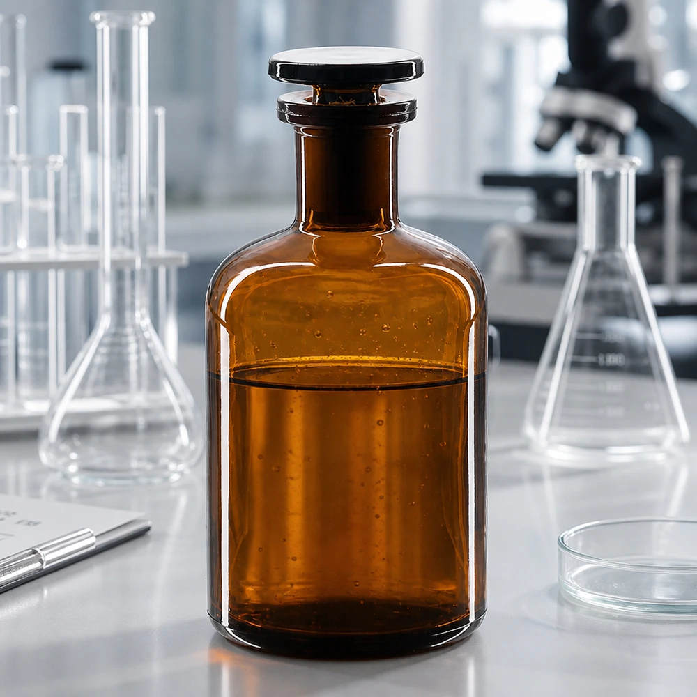 Fiammeggiante da 100 ml in vetro ambrato a collo stretto con tappo in vetro, per uso professionale in laboratorio