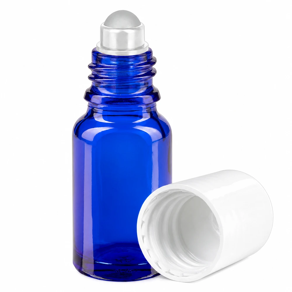 10ml Roll-On Flasche weiß Standardverschluss BlueLine UT18/10 Handliche 10ml Rollerball-Flasche in Kobaltblau für DIY Kosmetik und Öle