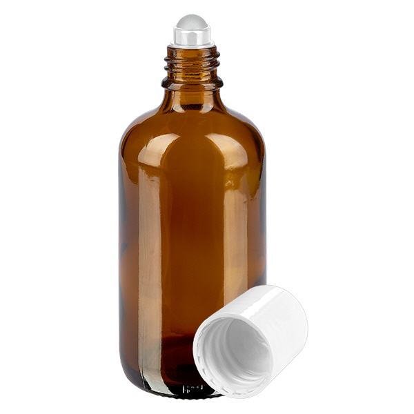 Flacone roll-on marrone da 100ml STD bianco ApoGlas Flacone roll-on marrone da 100ml STD bianco ApoGlas