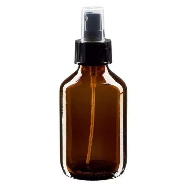 Flacon médical norme européenne de 150 ml avec spray noir GCMI 28/410 et couvercle transparent, standard
