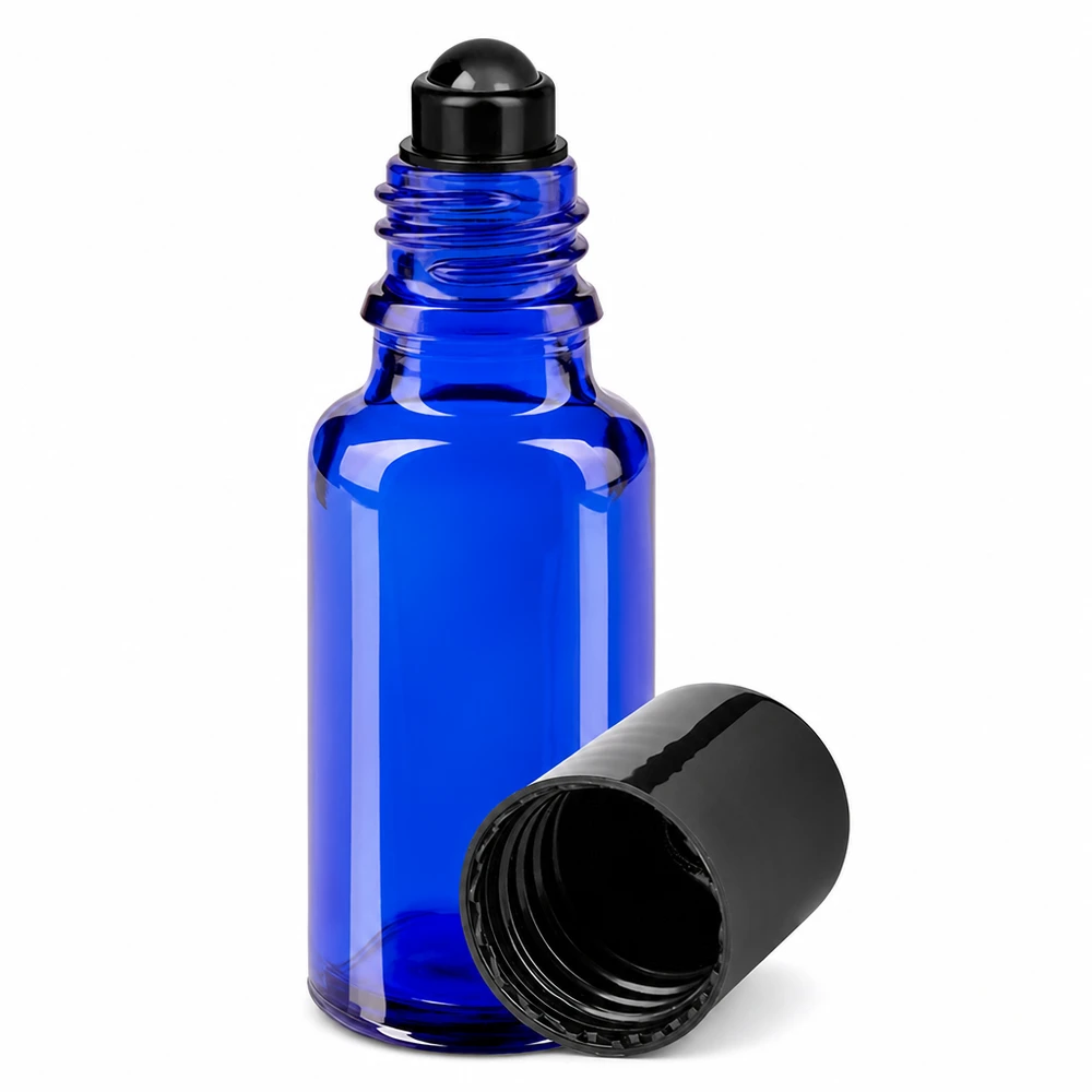 Apothekenflasche blau 20ml Roll-On Verschluss schwarz Blaue Apothekerglas Flasche 20ml mit Roll-On Aufsatz ideal für Kosmetik und Aromatherapie