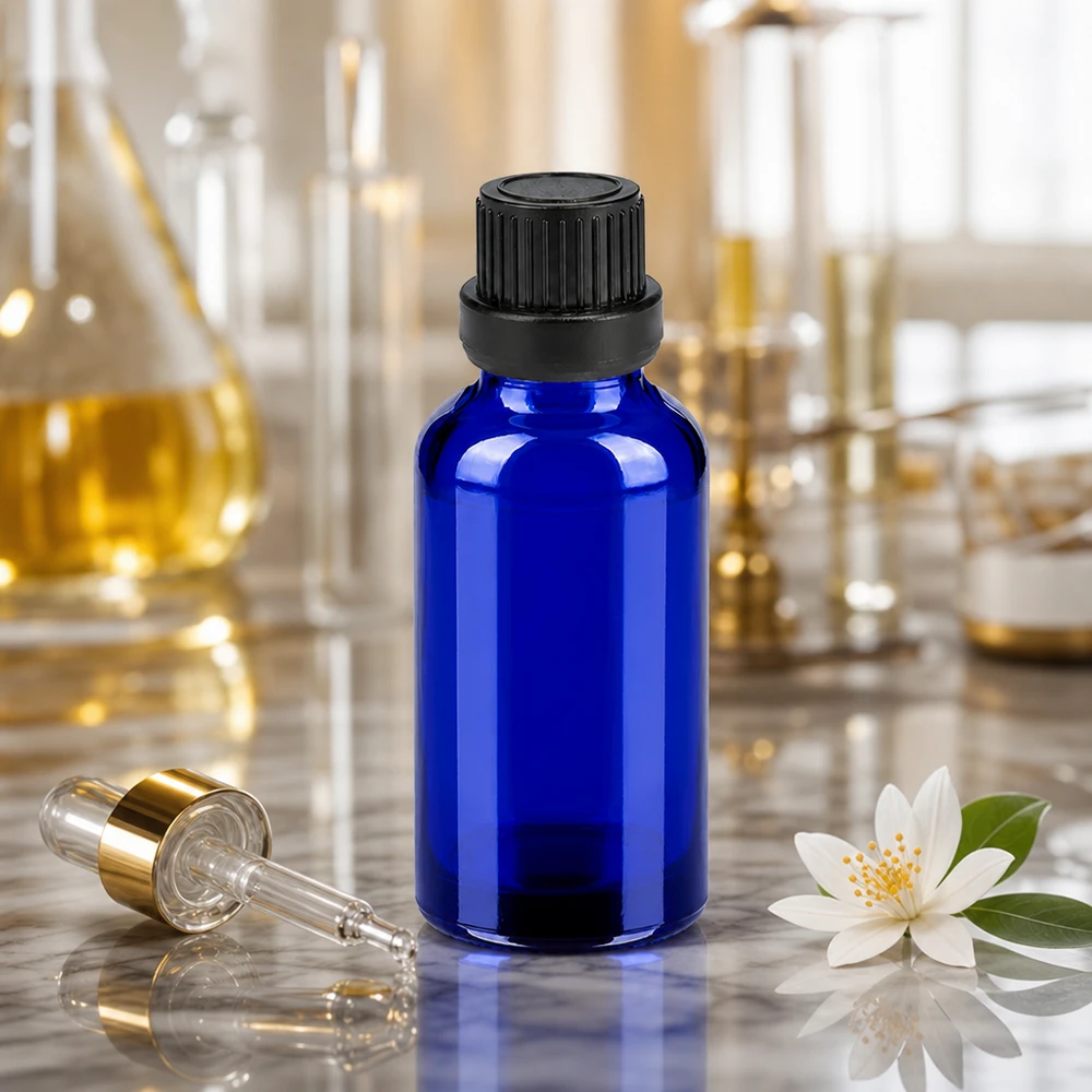 Bottiglia da 30ml 11mm SV nero OV BlueLine UT18/30 Flacone contagocce compatto da 30 ml in vetro con protezione UV per l'aromaterapia in mobilità e in viaggio