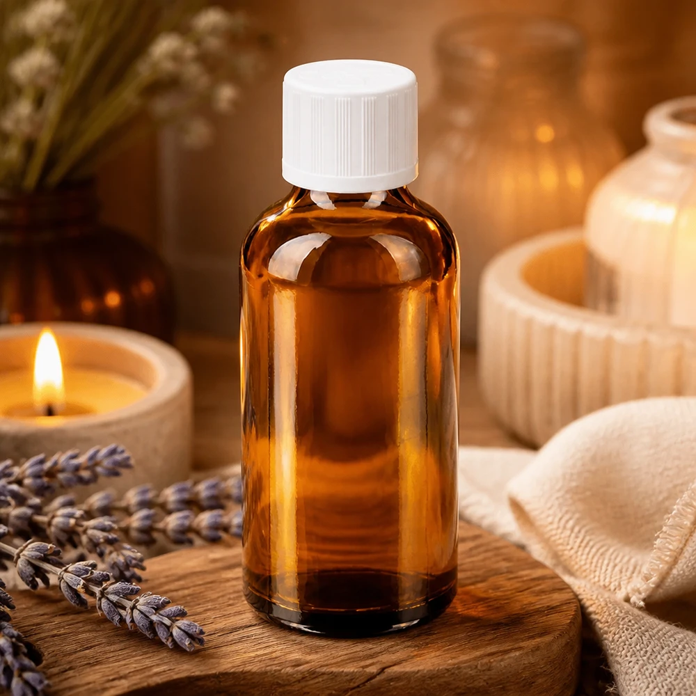50ml Flasche 11mm Schraubverschluss weiß Standard Kindersicherung BrownLine UT18/50 Premium 50ml Glasflasche in Braun mit sicherem Verschluss für hochwertige Öle und Essenzen