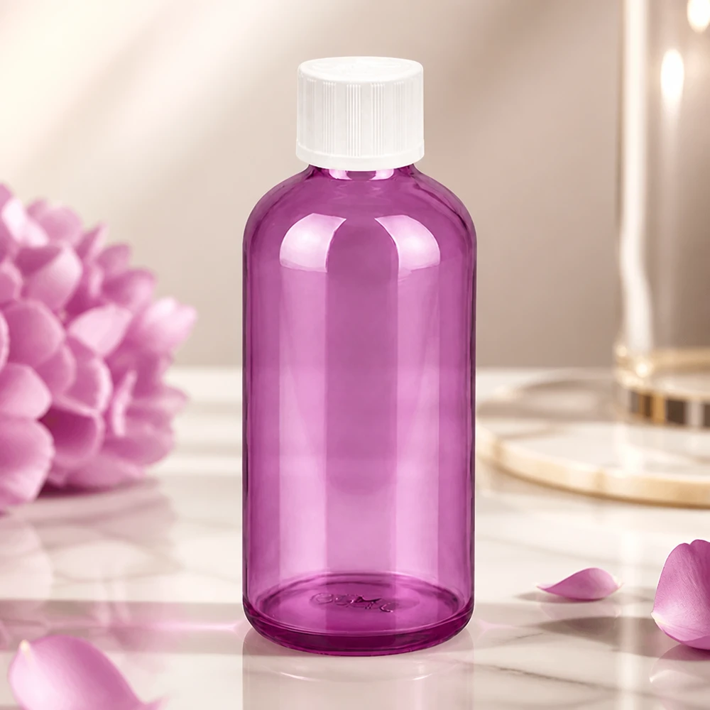 100ml Tropfflasche 1.2mm weiß Standard Kindersicher PurpleLine. UT18/100 Durchsichtige lila Flasche 100ml mit Standard-Gewinde UT18/100 kompatibel zu handelsüblichen Verschlüssen