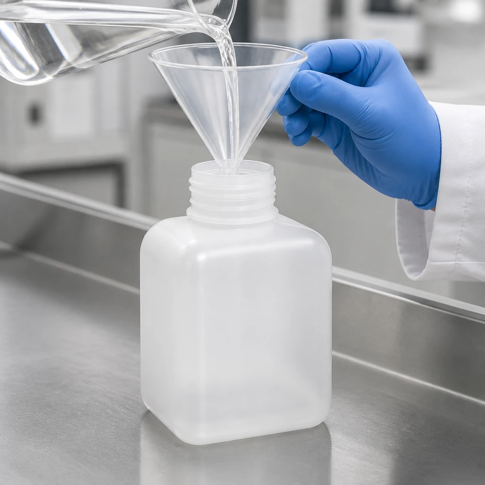 Flacon robuste pour produits chimiques de 500 ml en PE-HD à col large, de couleur naturelle, adapté aux liquides et aux produits chimiques