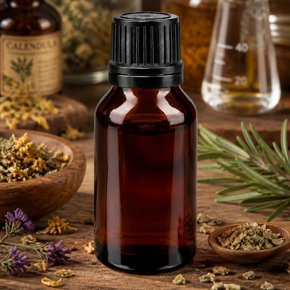 Apothekenflasche braun 15ml Schraubverschluss schwarz Giessring Originalitätsverschluss Nachfüllbare Apothekerflasche 15ml mit Gießring aus dunklem Braunglas für Kräuterextrakte