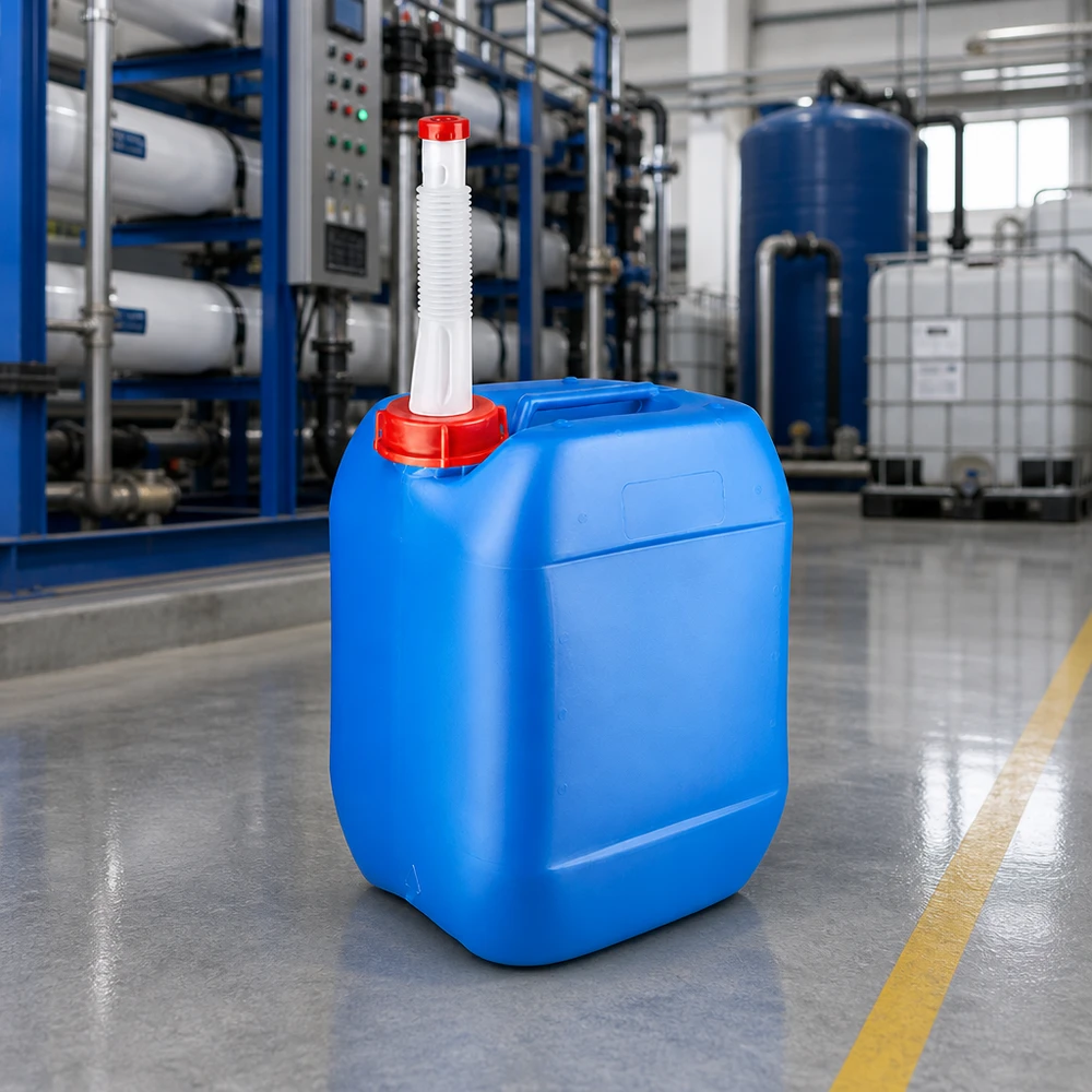 Bidon 10 litres bleu avec tube flexible Bidon portable de 10 litres avec bec verseur flexible, en HDPE bleu, destiné aux produits chimiques