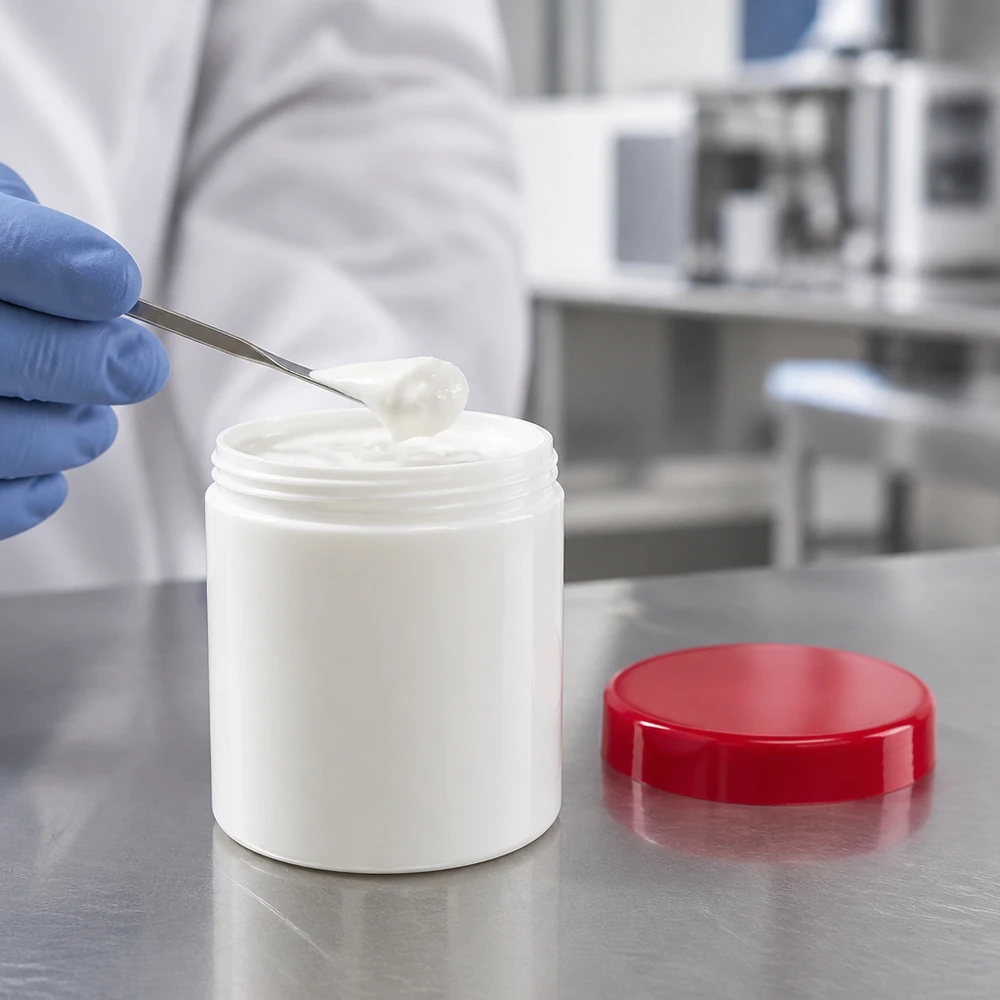 Pot médical de 10 g en plastique blanc avec couvercle en PP rouge pour produits dermatologiques