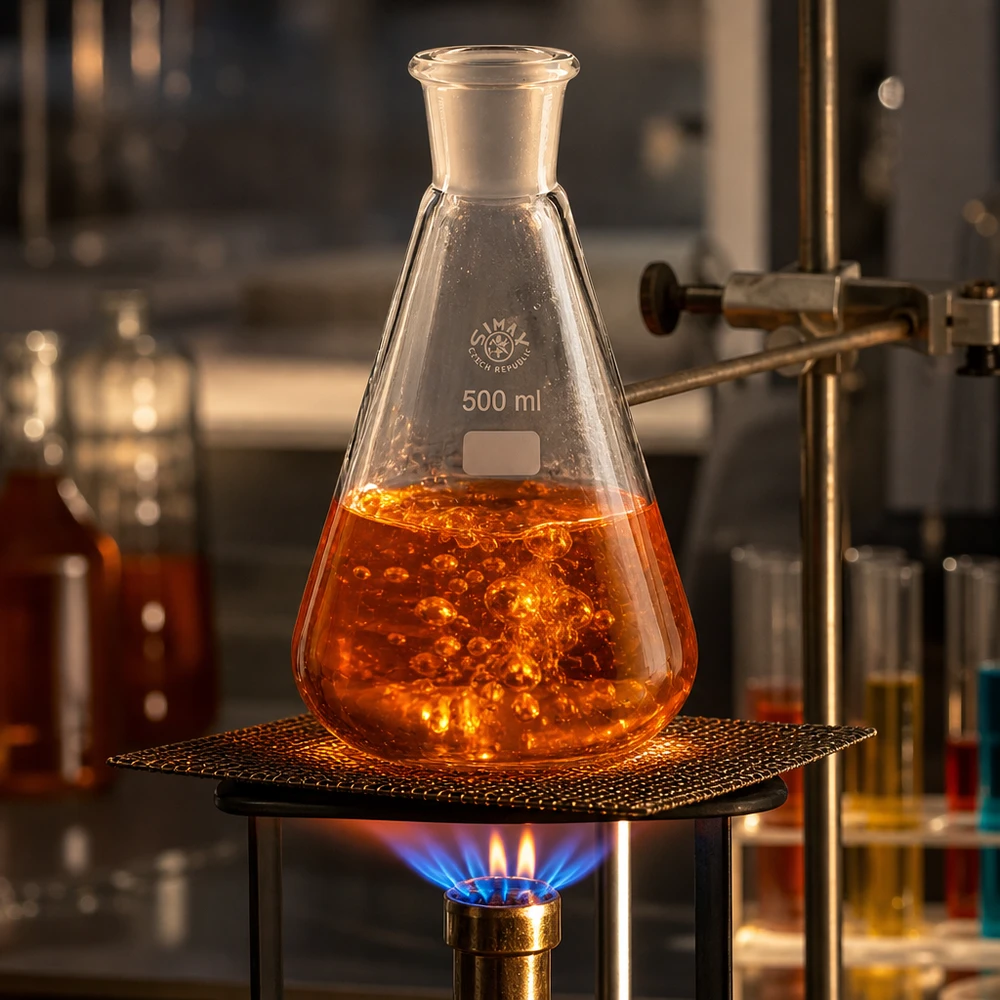 Test di laboratorio professionale con beuta da 500 ml e alimentazione termica controllata