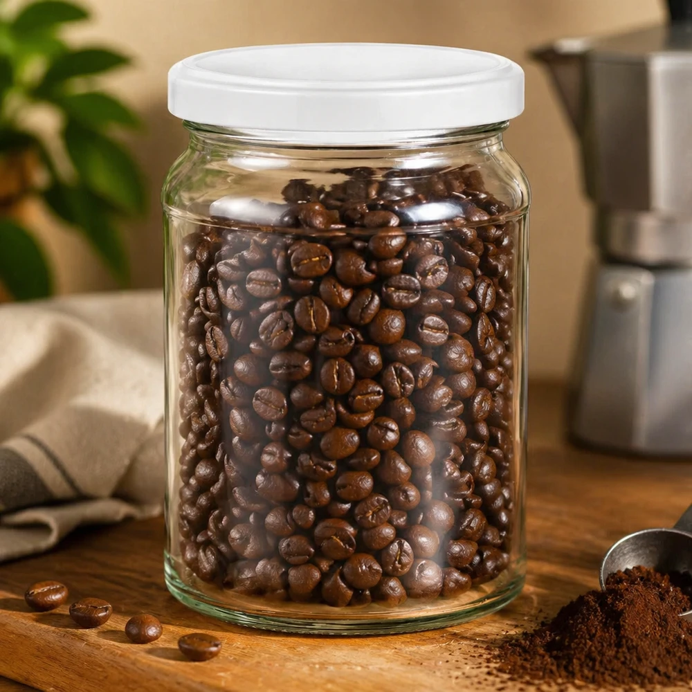 Barattolo rotondo UNiTWIST da 205 ml riempito di chicchi di caffè - barattolo ermetico per caffè e alimenti secchi