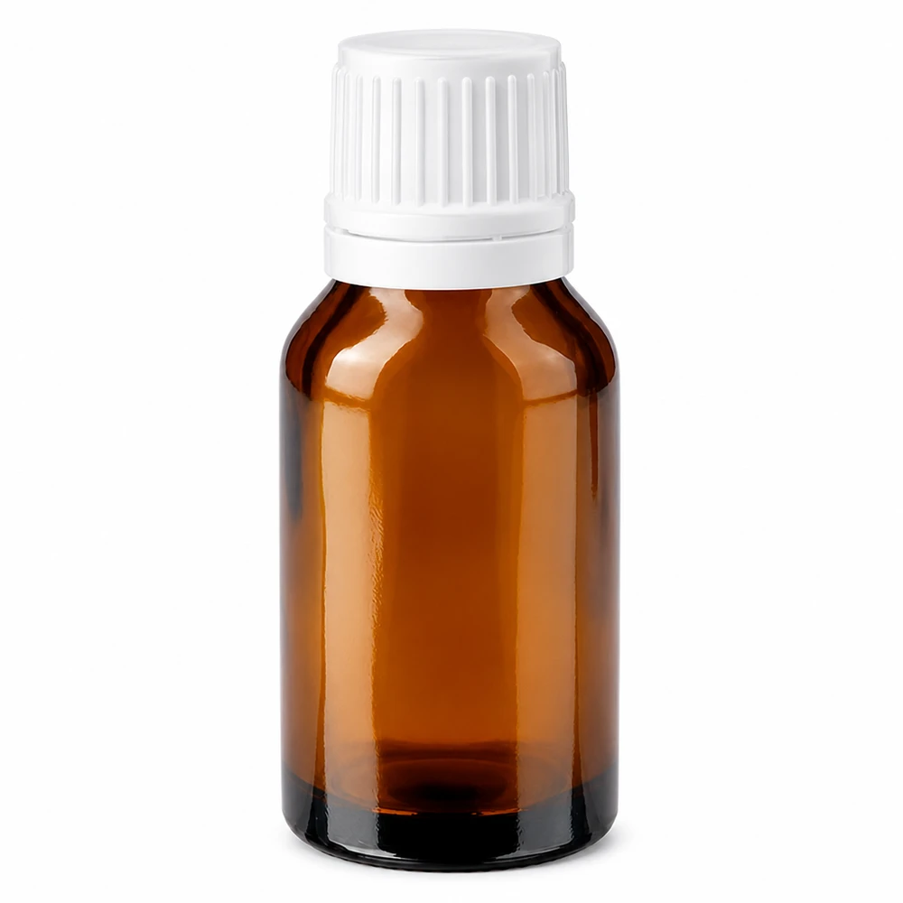 Apothekerflasche aus UV-schützendem Braunglas 30ml mit weißem Originalitätsverschluss