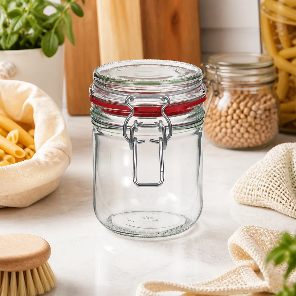 Bocal de conservation de 400 ml, type G, avec bouchon à clip UN.. Traditionelles 400ml Einweckglas mit bewährtem Bügelverschluss für authentische Küchenausstattung