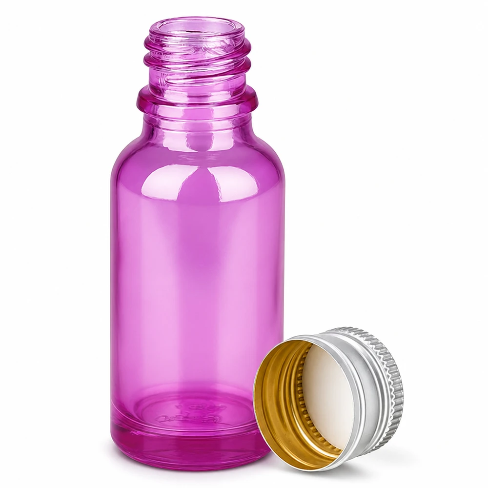 20ml Flasche 11mm Schraubverschluss Alu-Silberer Standard PurpleLine.UT18/20 20ml magenta Glasflasche mit silbernem Schraubdeckel für professionelle Kosmetikherstellung