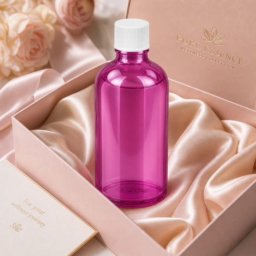 Robusto flacone da farmacia da 100 ml in colore viola con tappo a vite bianco a prova di bambino