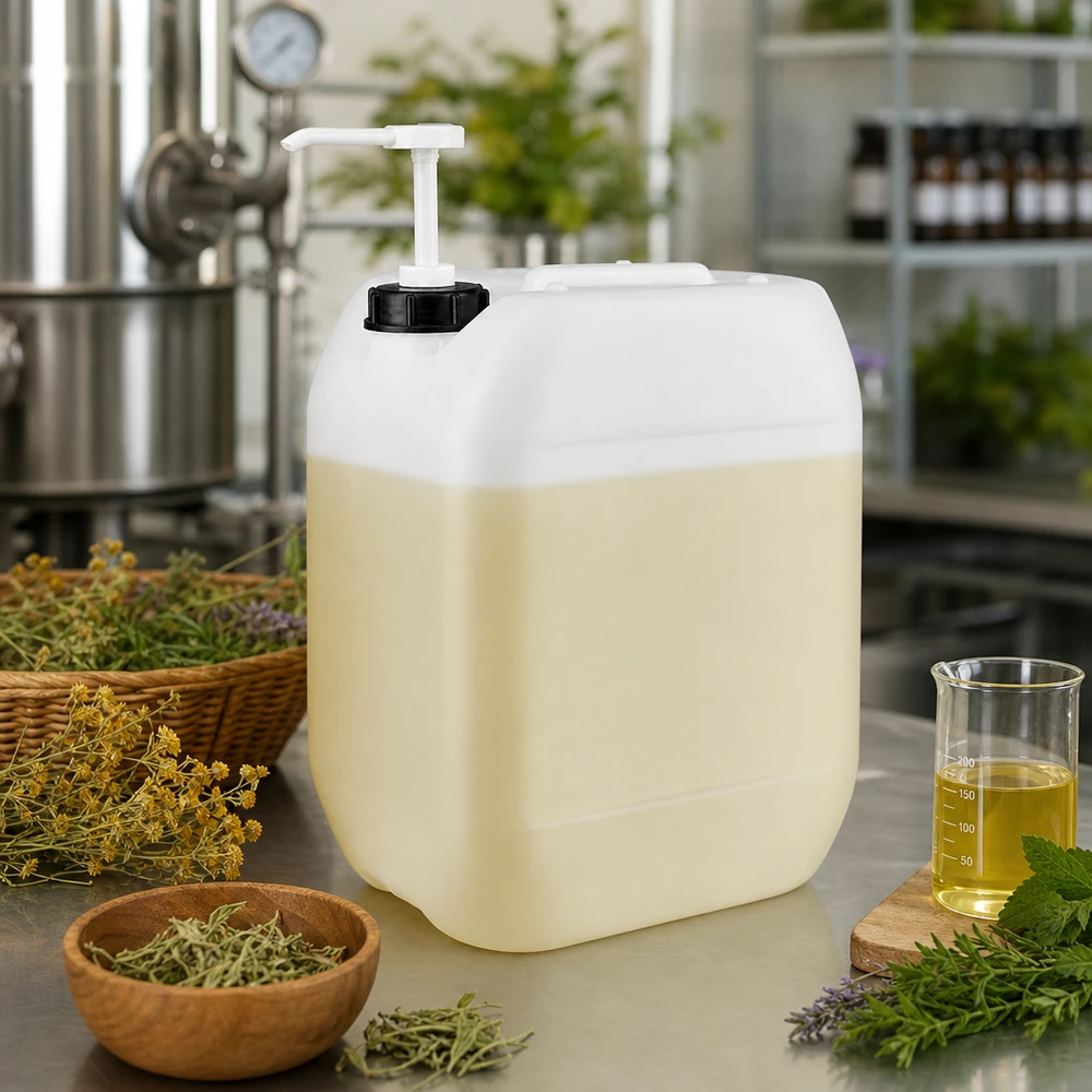 Robuster Kunststoffkanister 10 Liter mit Pumpsystem für effiziente Abfüllung kosmetischer Basis