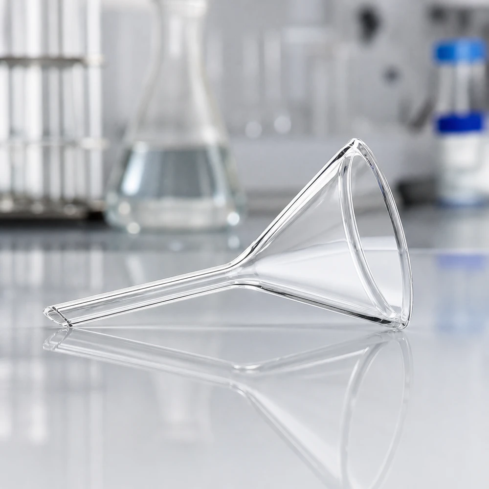 Imbuto Ø 40 mm per calce sodata, angolo 60°, stile corto Imbuto da laboratorio in vetro soda-calce di 40 mm di diametro per la decantazione precisa dei liquidi