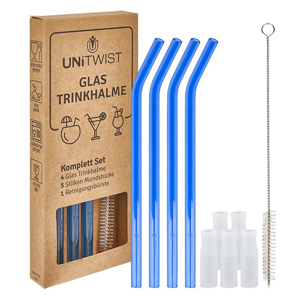 Set di cannucce in vetro blu con punte morbide UNiTWIST Set di cannucce in vetro blu con punte morbide UNiTWIST