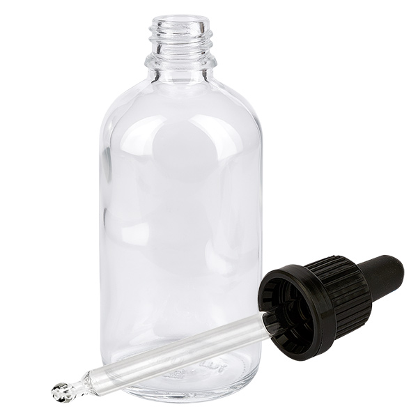 Flacone per pipette da 100 ml nero OV ClearLine UT18/100 Flacone con pipetta da 100 ml in vetro trasparente con contagocce nero rimovibile ClearLine UT18, qualità da laboratorio