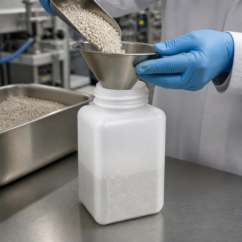 Flacon à col large de 1 000 ml en PE-HD, résistant aux produits chimiques, destiné aux granulés et aux produits en vrac