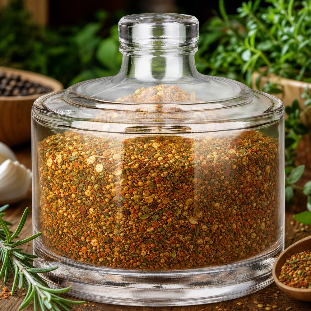 200ml Glasflasche "Barbara" ohne Verschluss UNiTWIST 200ml Glasflasche Barbara mit Gewürzmischung befüllt zeigt perfekte Küchenorganisation und luftdichte Lagerung