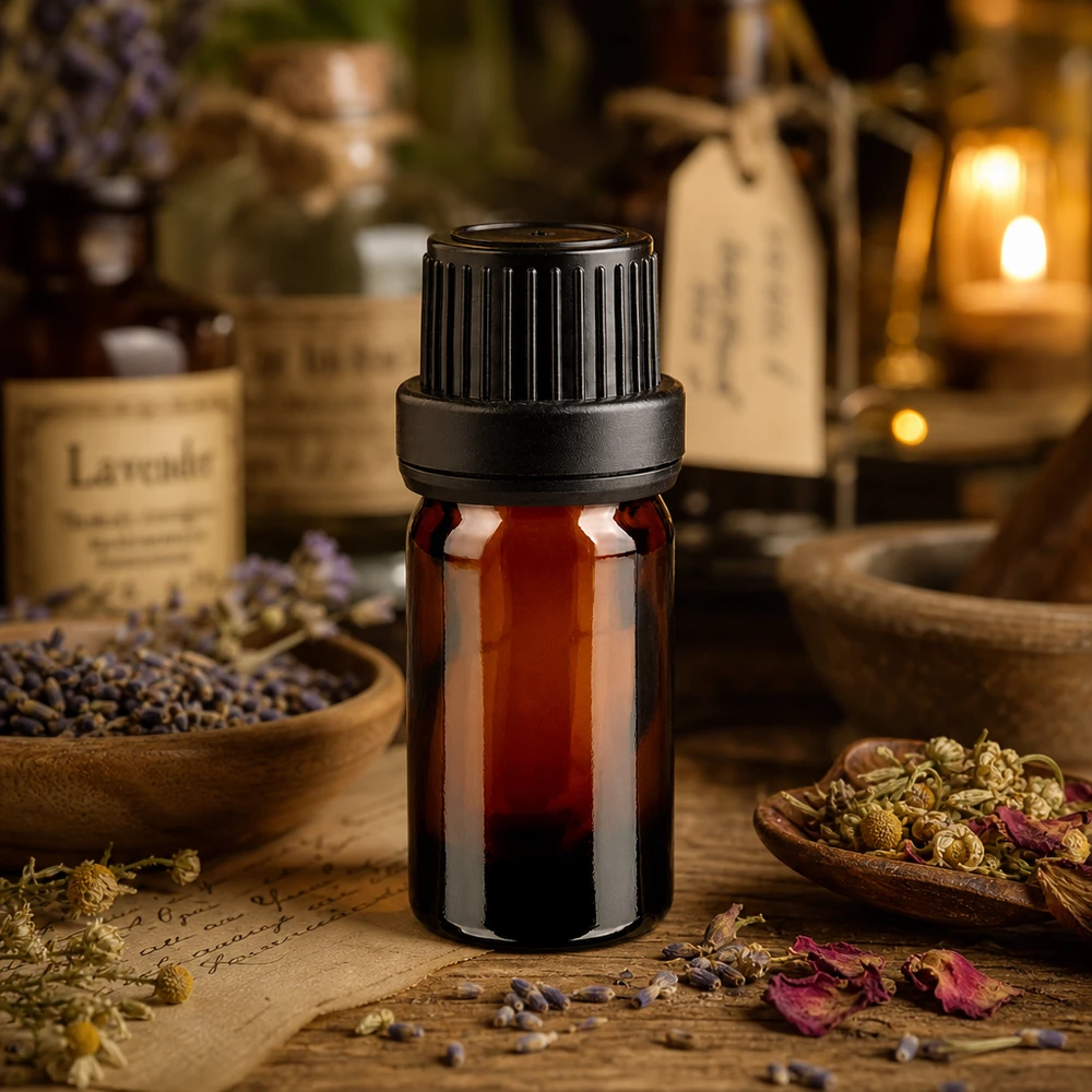 Flacon de pharmacie brun 5ml bouchon vissable noir étanche bouchon d'inviolabilité Flacon en verre ambré de 5 ml avec bouchon noir de 11 mm, entre la lavande et les plantes médicinales