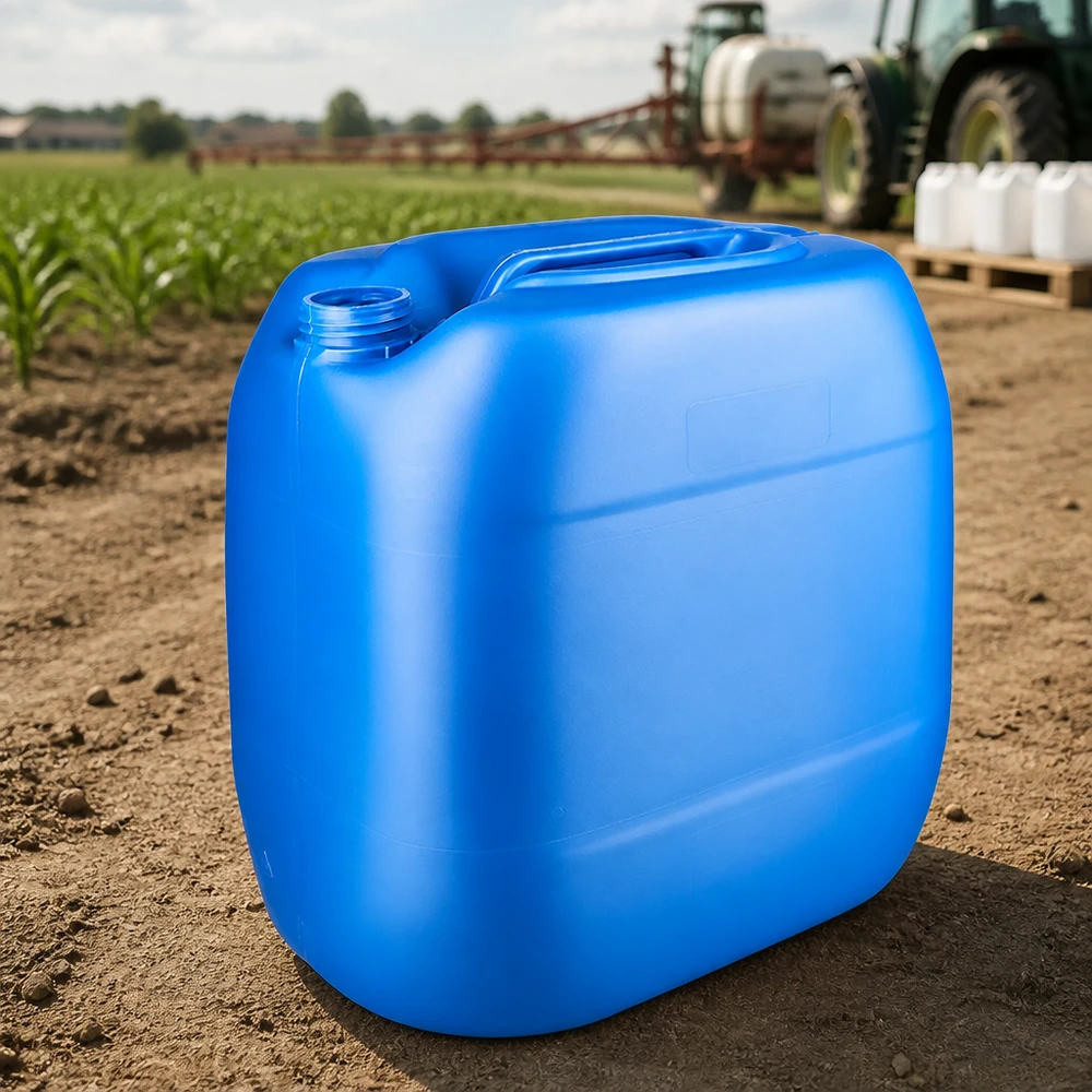 Quadratischer blauer 30 Liter Kanister ohne Verschluss mit integriertem Doppel-Tragegriff