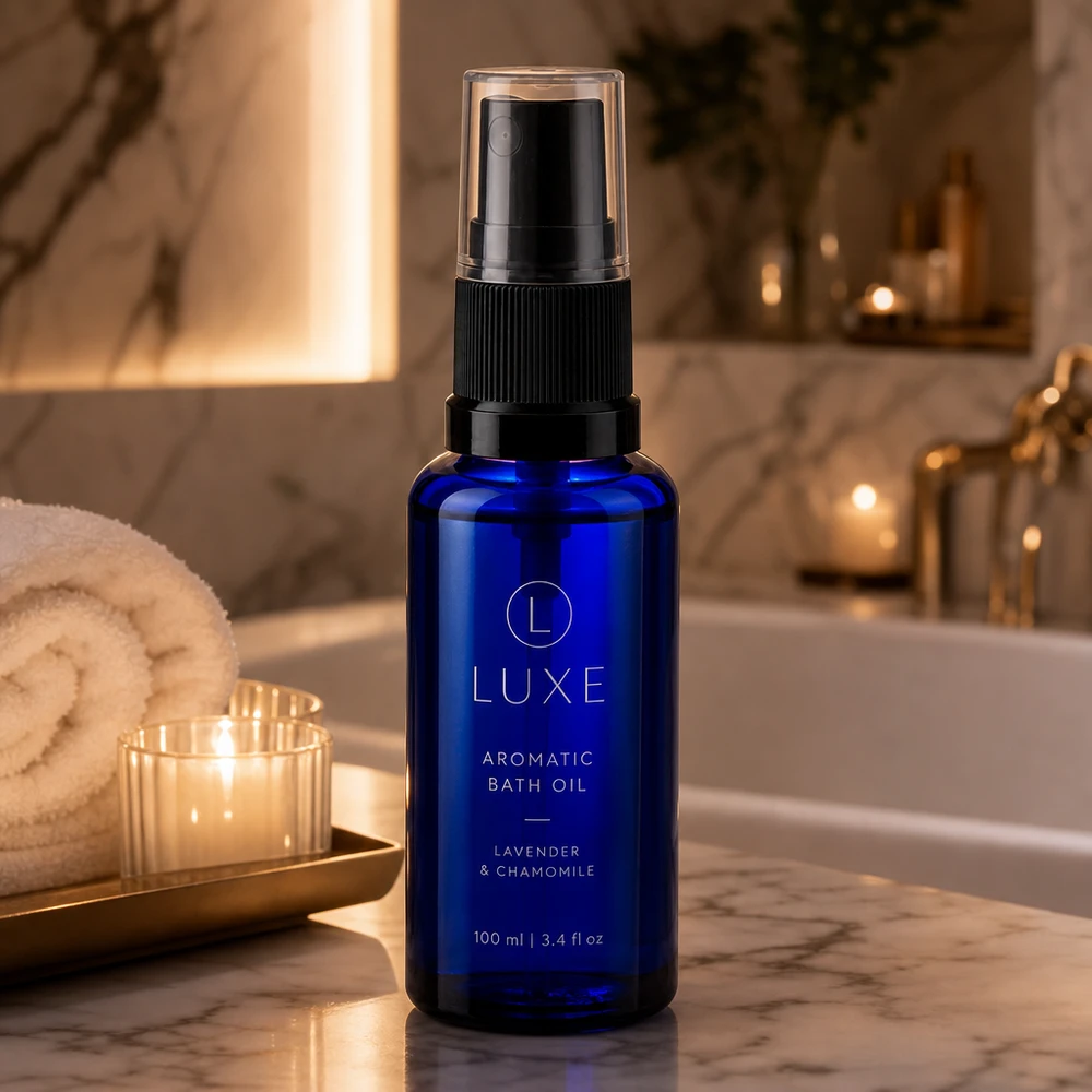 Zylindrische blaue 30ml Apotheker-Sprühflasche aus Glas mit transparenter Verschlusskappe