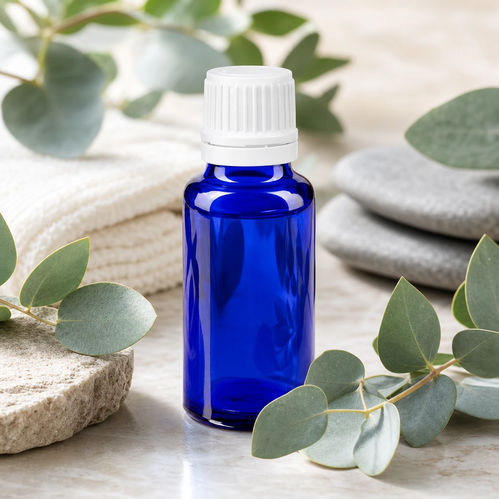 Apothekenflasche blau 20ml Schraubverschluss weiß Originalitätsverschluss Apothekerflasche Blauglas 20ml mit OV-Verschluss weiß für Aromatherapie und medizinische Anwendungen