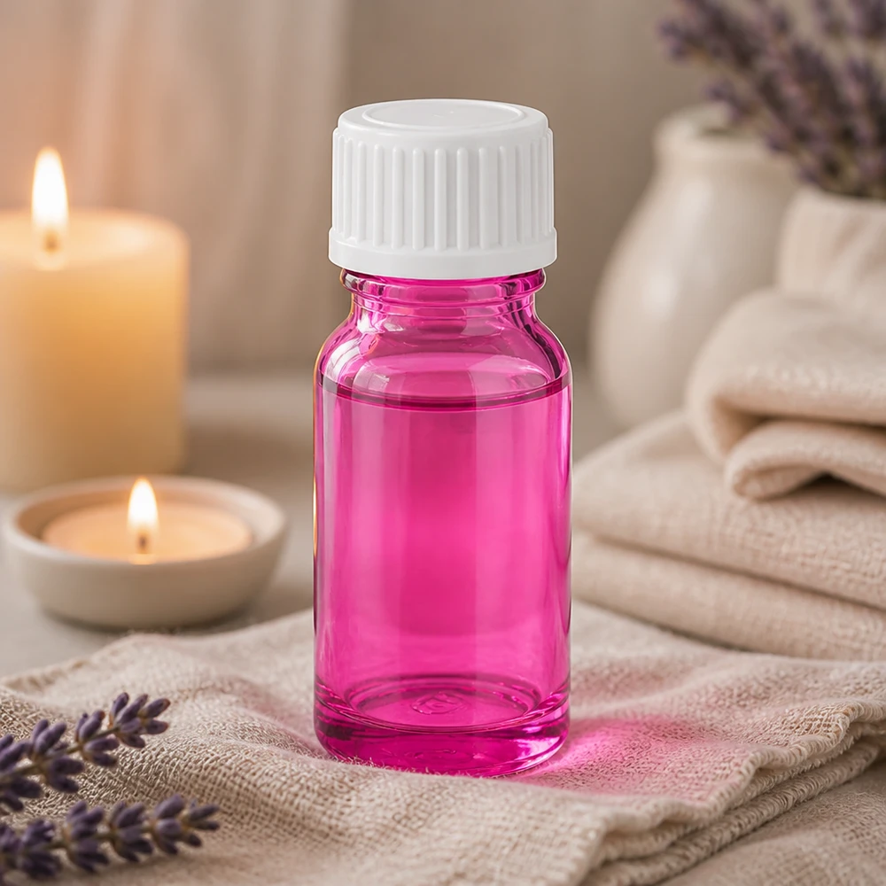 Elegante flacone in vetro di design da 10 ml nei colori delle bacche con tappo a vite ergonomico