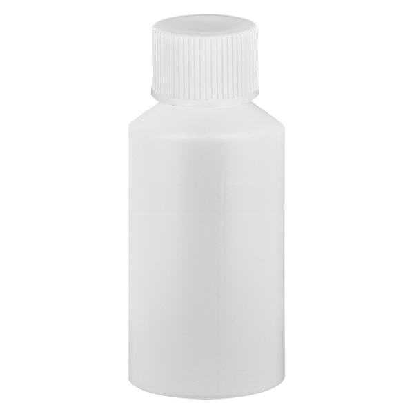 Apothekenflasche HDPE 50ml weiß, mit weißem Schraubverschluss