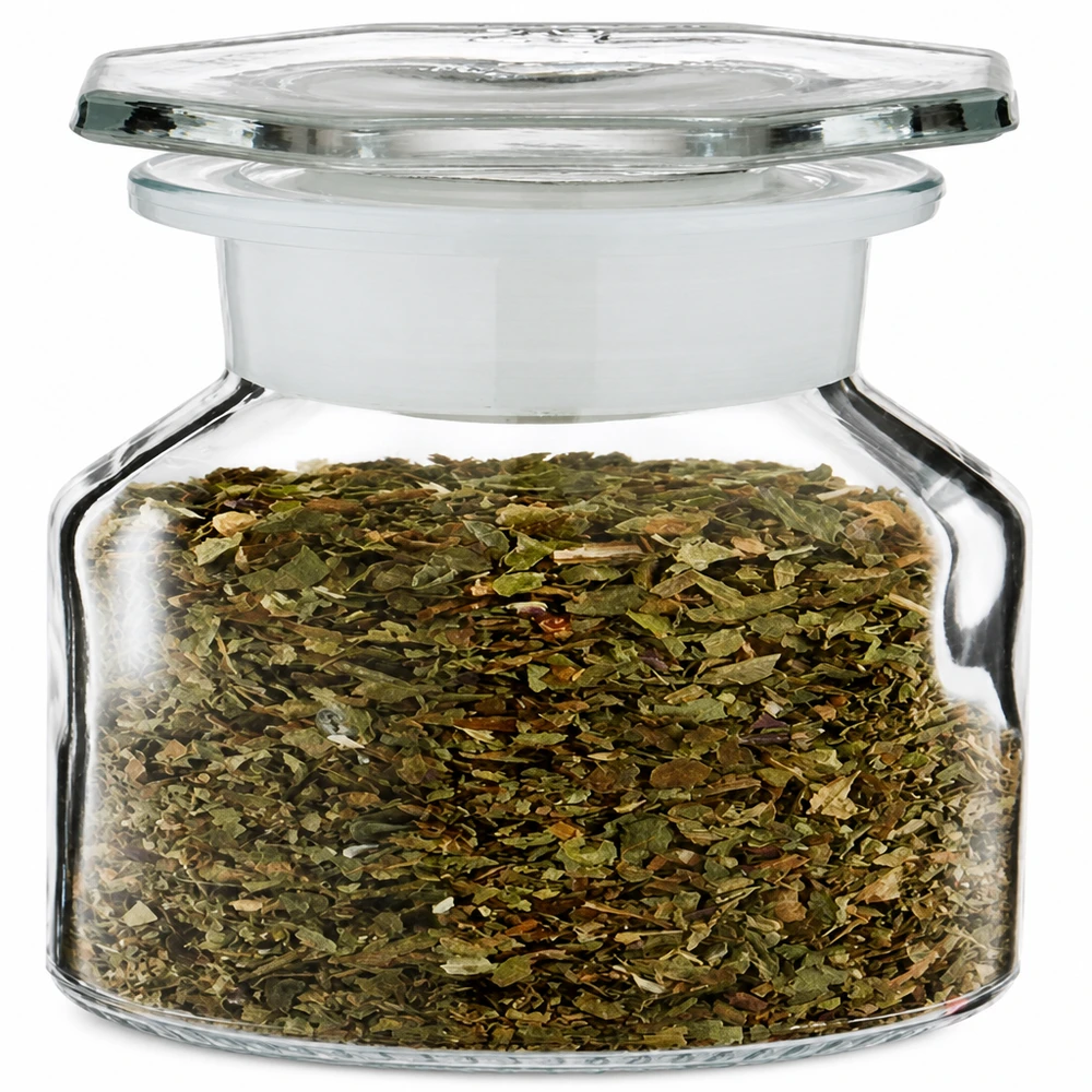 Barattolo compatto da 50 ml in vetro trasparente con coperchio ermetico per erbe aromatiche da cucina