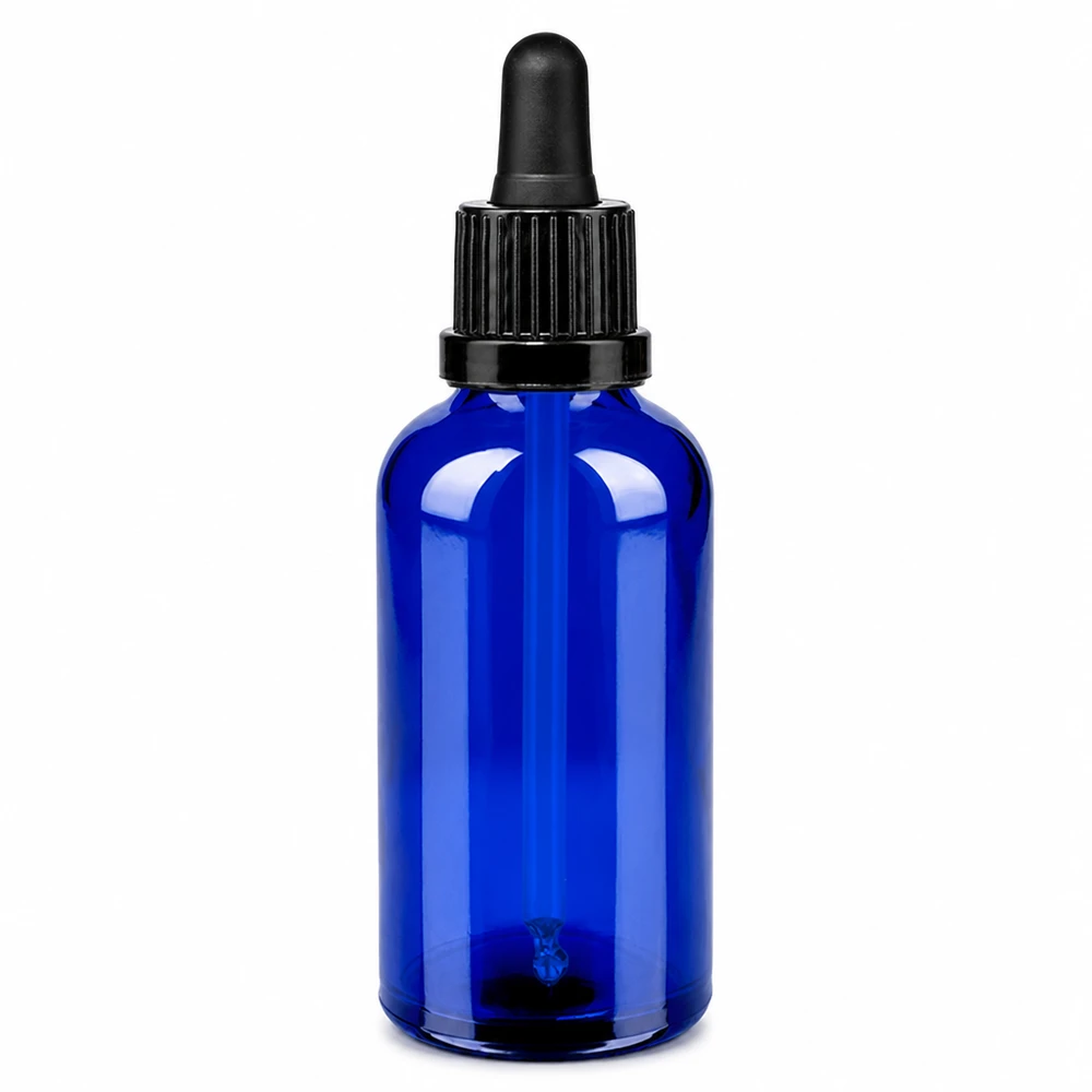 Flacon à pipette 50ml noir OV BlueLine UT18/50 Flacon en verre bleu de 50ml avec pipette noire - OV BlueLine UT18/50 pour huiles essentielles