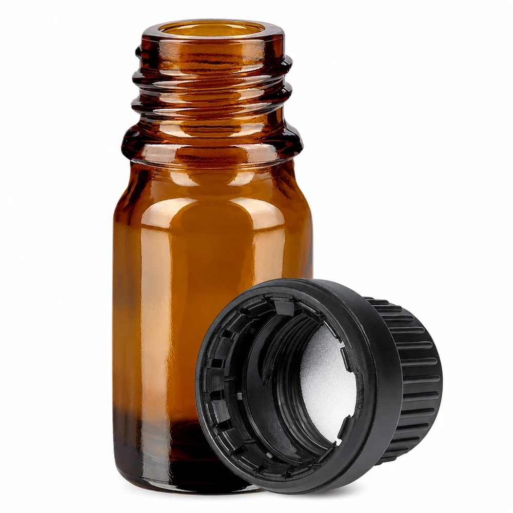 5ml Flasche 11mm Schraubverschluss schwarz OriginalitätsverschlussII BrownLine UT18/5 Hochwertige 5ml Flasche aus Braunglas mit schwarzem Sicherheitsverschluss für Laboranwendungen