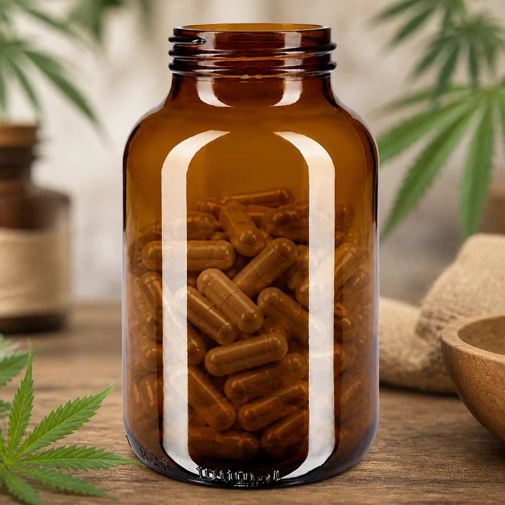 Bocal à col large en verre ambré 1000 ml, goulot DIN 68, sans couvercle Flacons en verre à col large brun 1000ml parfaits pour la conservation des gélules et les applications pharmaceutiques