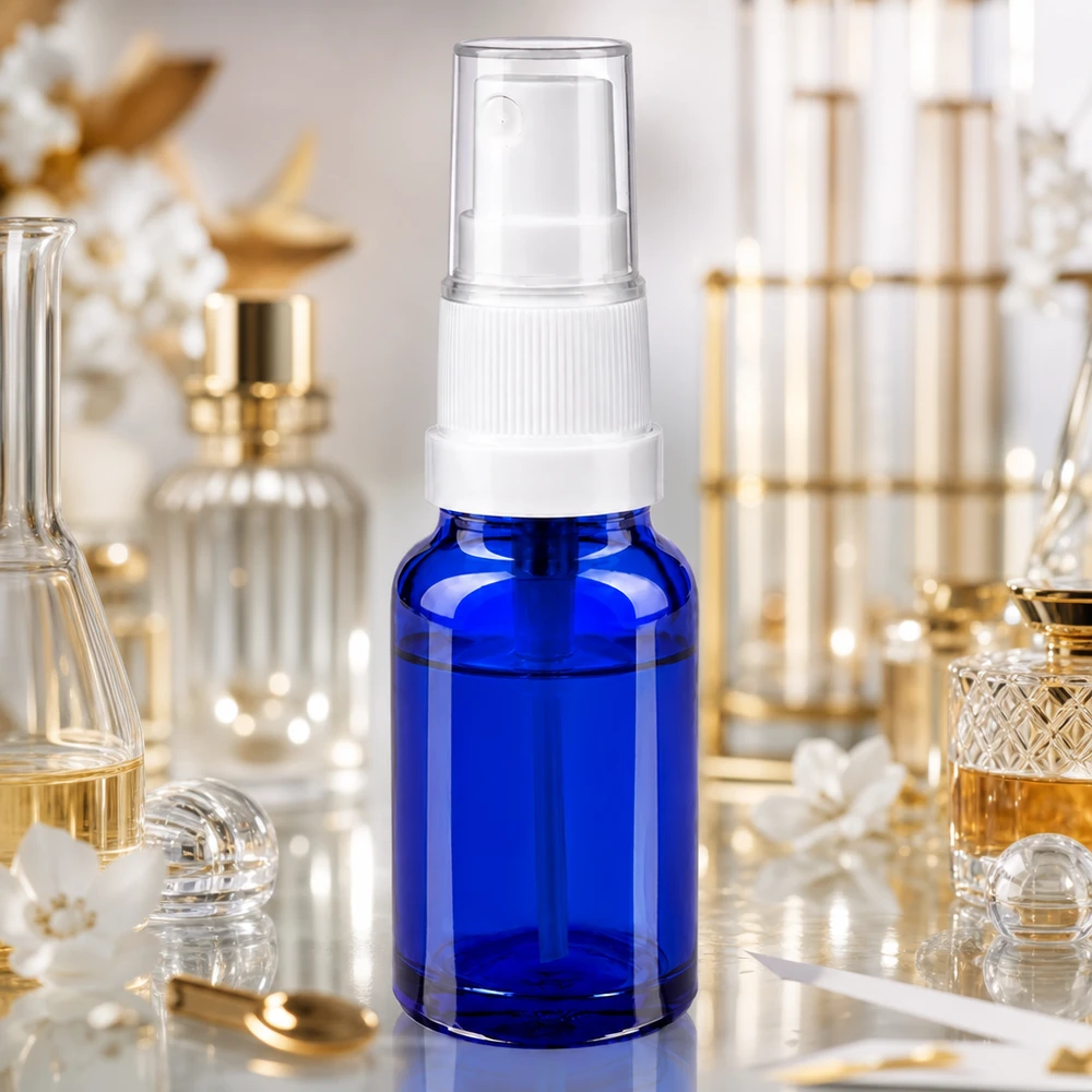 10ml Sprayflasche weiß/transparent Standardverschluss BlueLine UT18/10 Vielseitige 10ml Sprayflasche transparent blau für Aromatherapie und Hautpflege