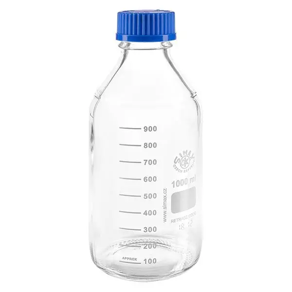 Bottiglia filettata da laboratorio 1000ml con tappo, borosilicato