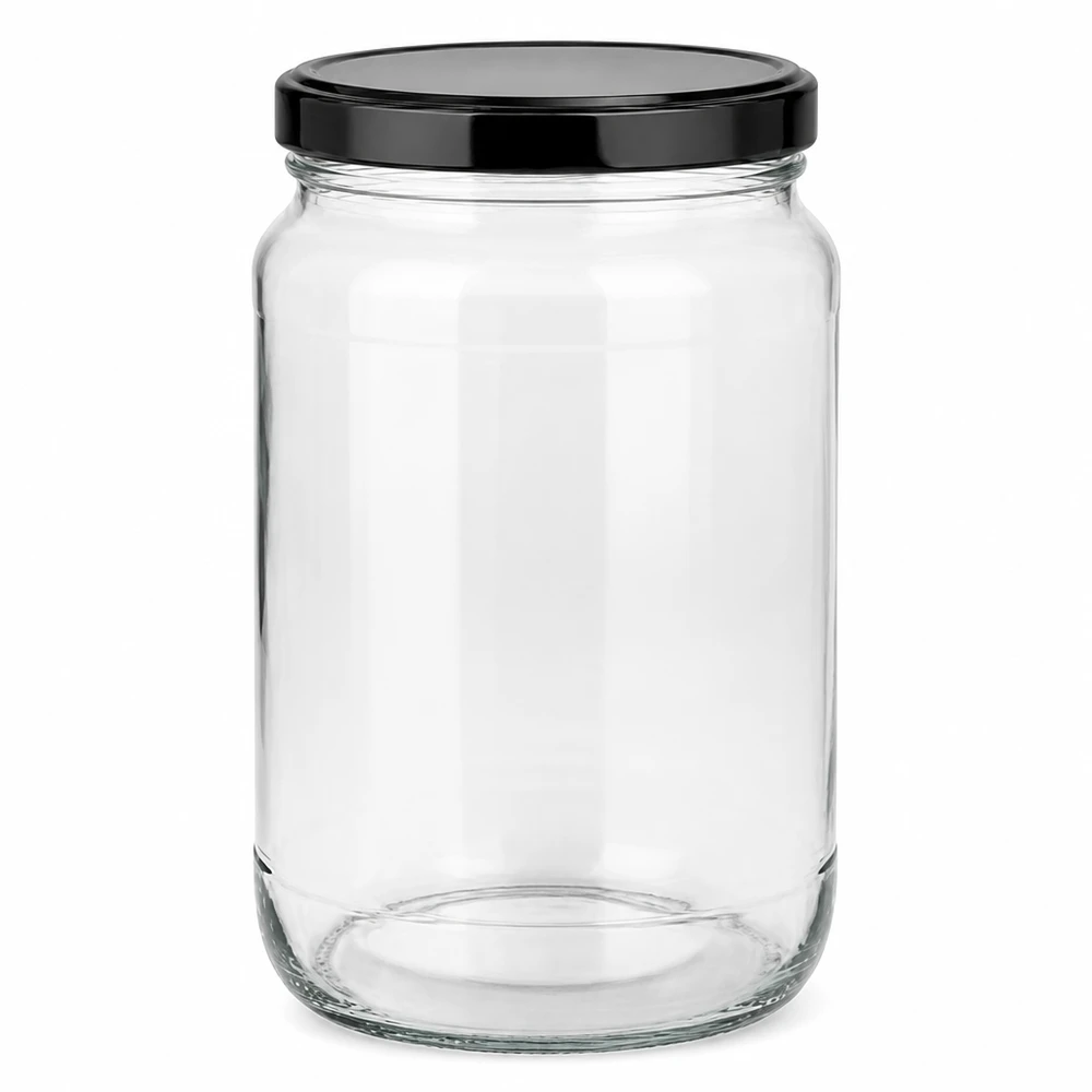 Barattolo rotondo da 1700 ml con coperchio nero BasicSeal Barattolo di vetro certificato ONU Barattolo di vetro per conserve Barattolo di stoccaggio