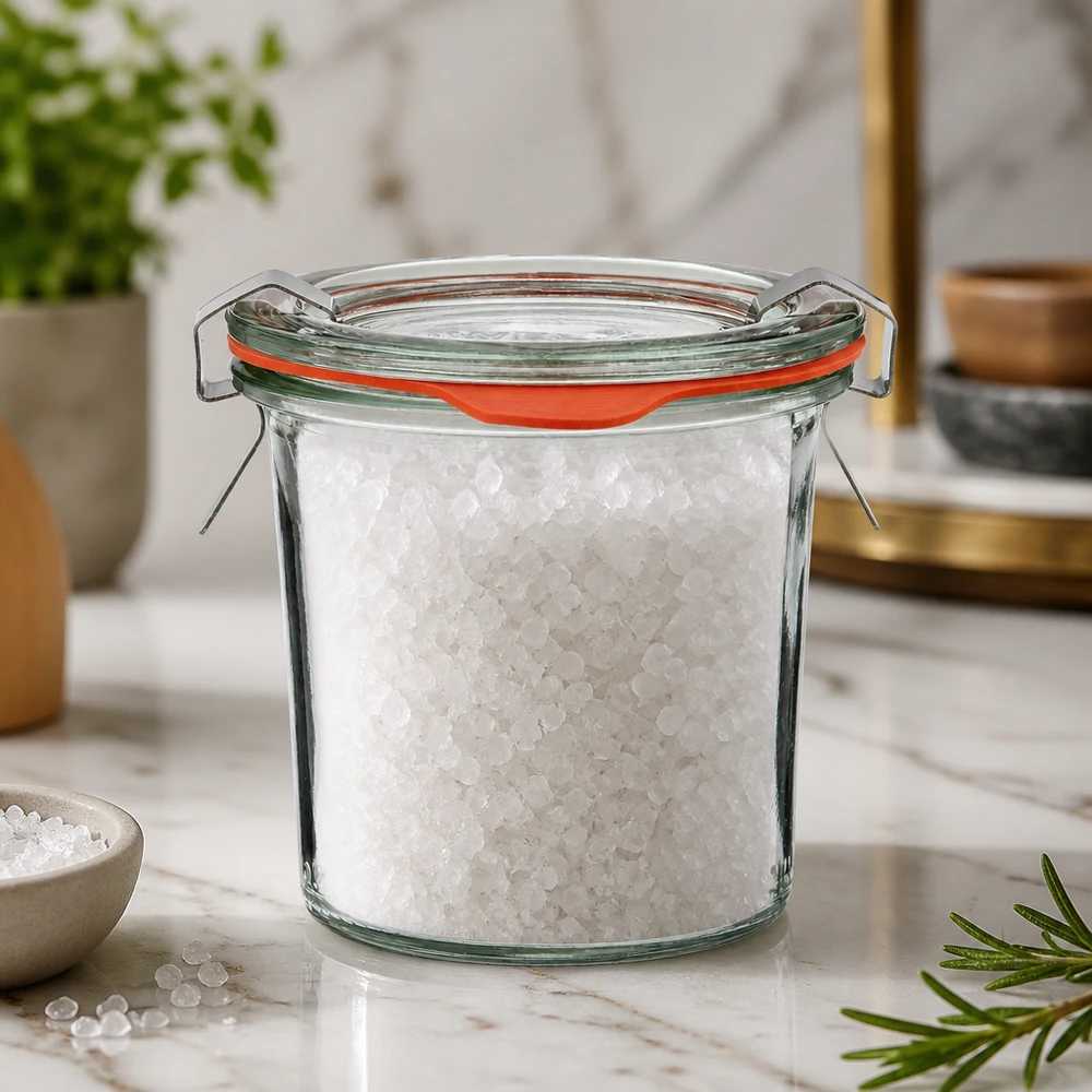 Barattolo WECK da 140 ml con anello di gomma rosso per sale marino e spezie