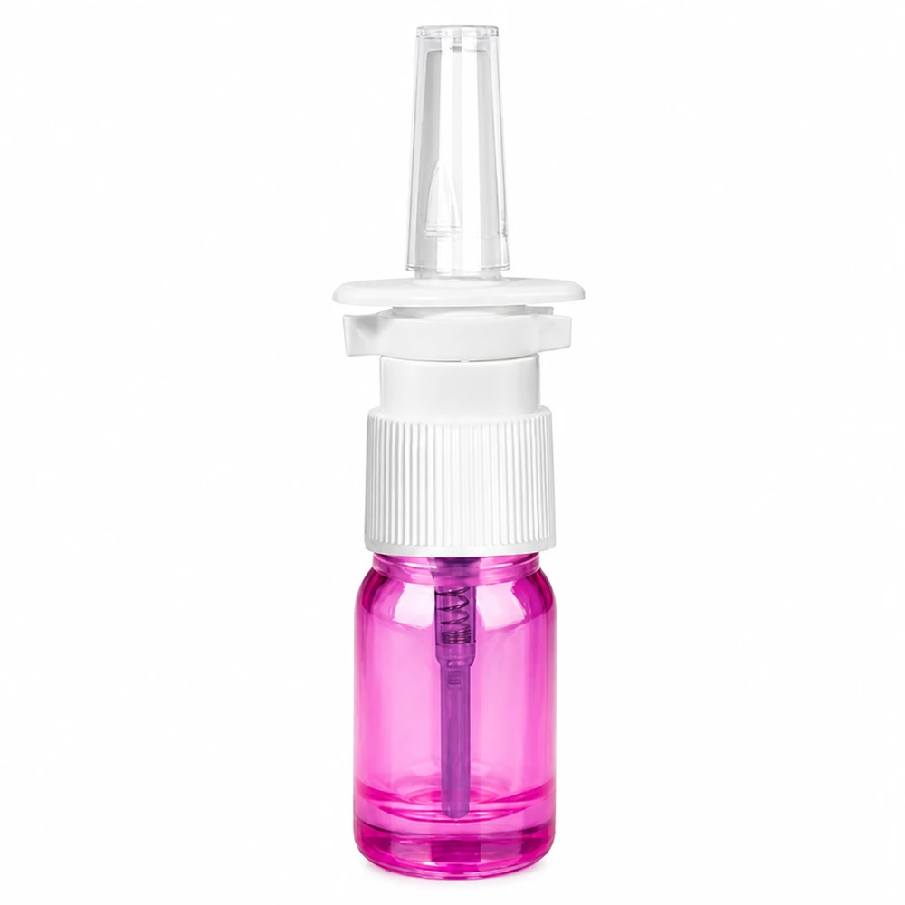 5ml Nasensprayflasche weiß/transparent Standard PurpleLine UT18/5 Medizinische 5ml Sprayflasche in elegantem Lila mit professionellem weißem Applikator für Nasensprays