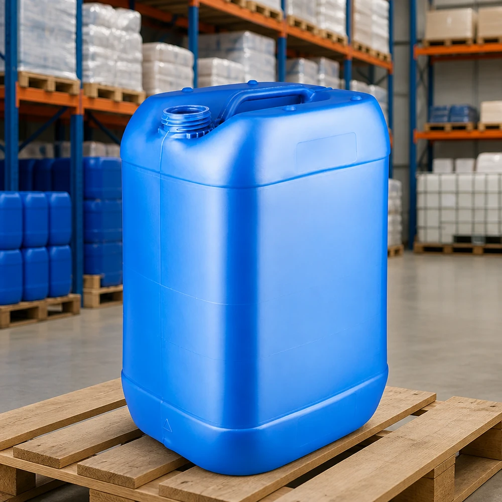 Bidon 25 litres bleu sans bouchon Bidon empilable de 25 litres, bleu, sans bouchon, pour produits chimiques, eau et carburants
