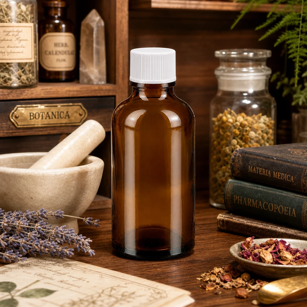 50ml Flasche 11mm Schraubverschluss weiß Standard BrownLine UT18/50 Professionelle 50ml Glasflasche in Apothekerqualitaet mit weissem Deckel fuer Homöopathie